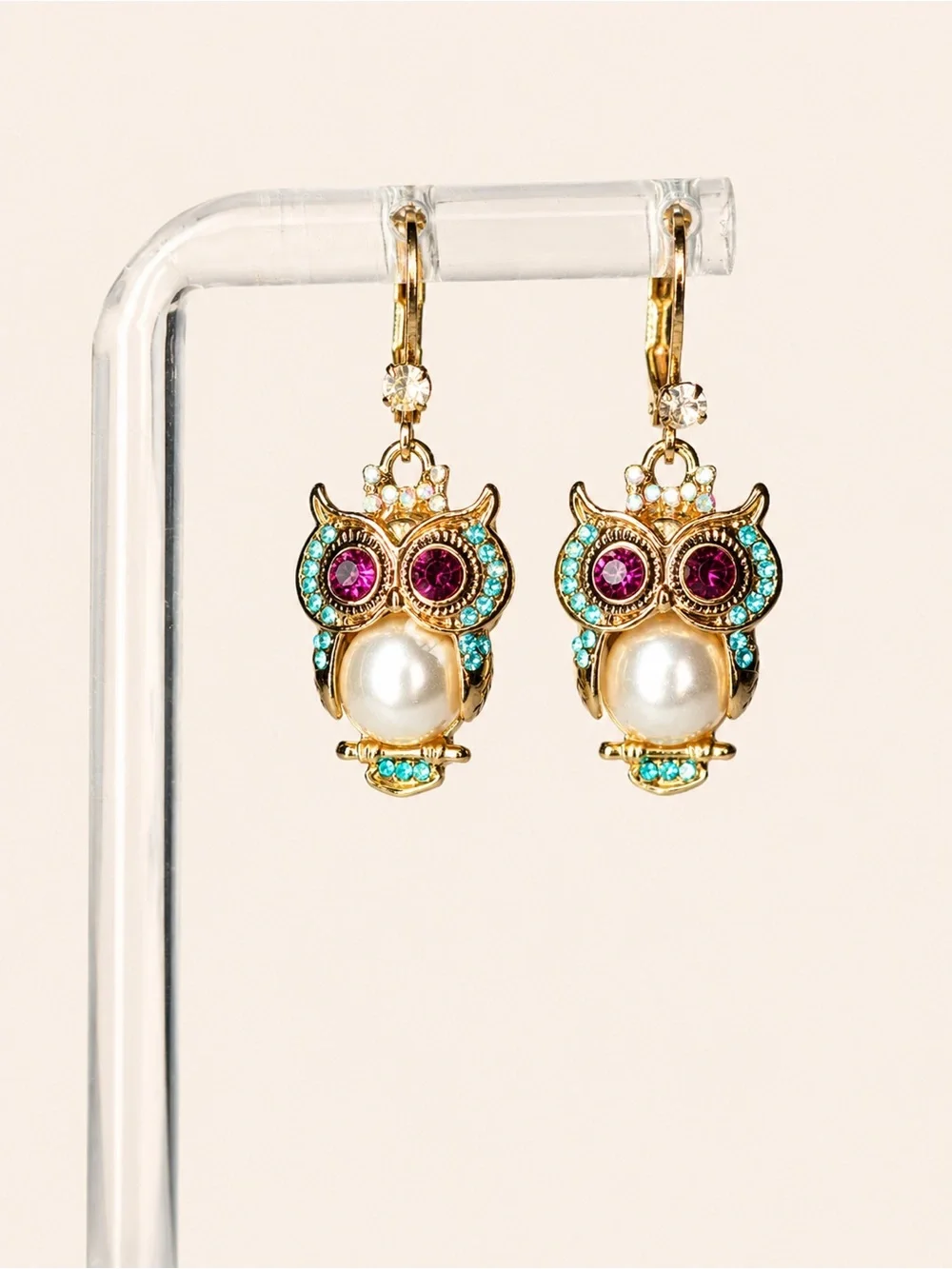 🦉💎 Betsey Johnson Pearl Critters Jeweled Owl Drop Earrings